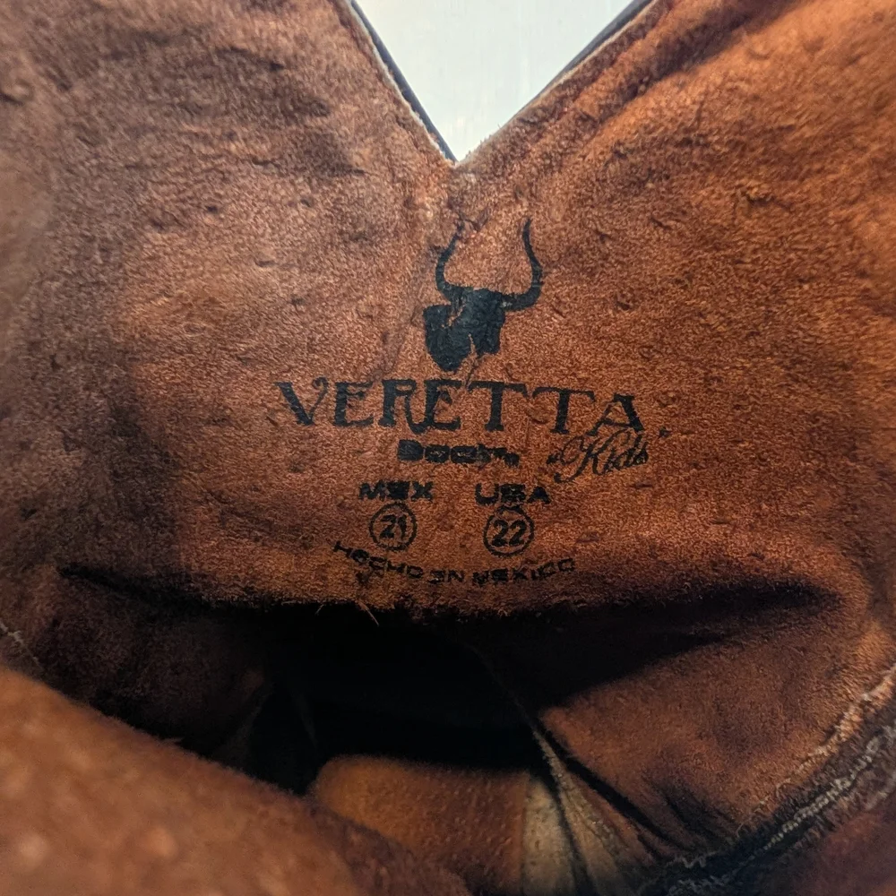 VERETTA Kids' Black & Brown Leather Western Cowgirl Boots Size 22 USA
